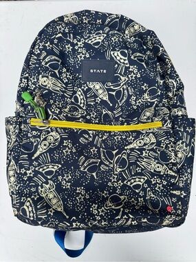STATE Navy Space-Print Backpack with Yellow Zipper and Green Pull